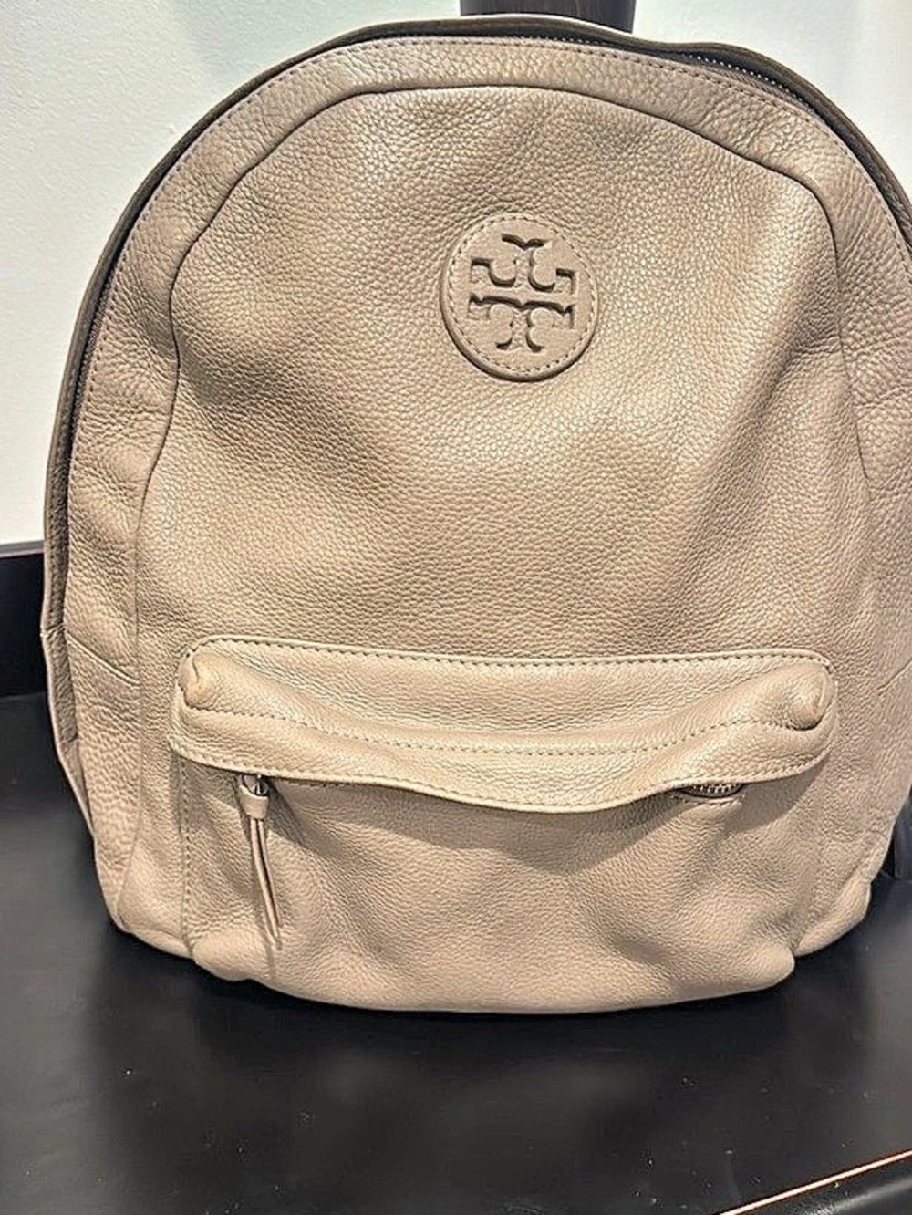 Tory Burch Pebbled Leather Backpack in Beige